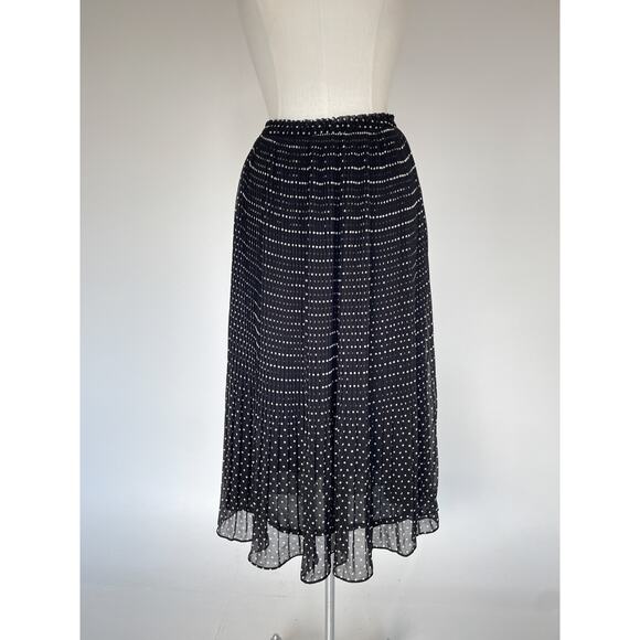 TAHARI Polkadot Accordion Skirt / Sz S/P / Black + White Pleated Maxi Flowy - Picture 2 of 9